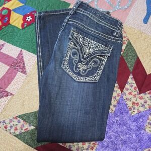 Vigoss New York Skinny Womens Blue Jeans Flip Back Rhinestone Pockets 25 Waist